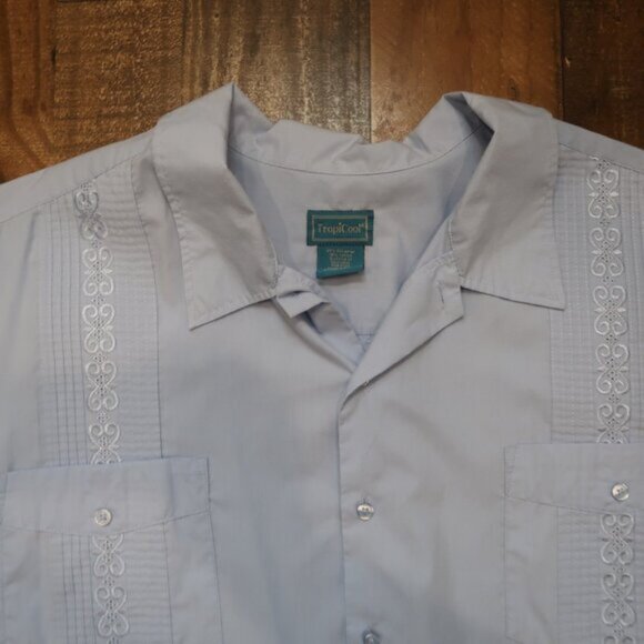 TropiCool Mens 4XL Light Blue Embroidred Button Up Hawaiian Camp Shirt - Picture 4 of 6